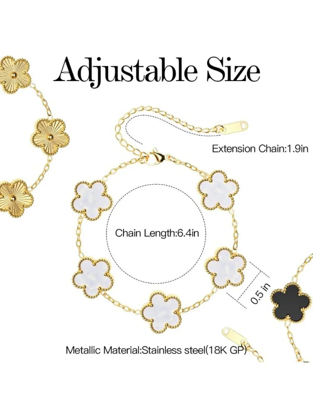 Trendy 18K Gold Plated Clover Bracelet Set - Flower Leaf Jewelry for Women